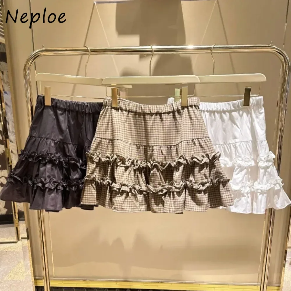 

Neploe Casual High Waist A-line Ruched Literary Skirt Pleated All-match Fungus Patchwork Falda Japan Cake Feminine Mujer Falda