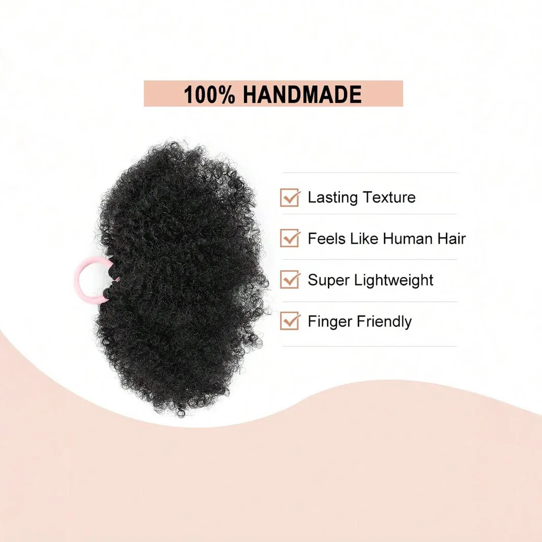 2 Pcs Small Size Synthetic Afro Puff Hair Buns Kinky Curly Hair Updo Donut Chignon for Girls Kids Children Babies Black Women