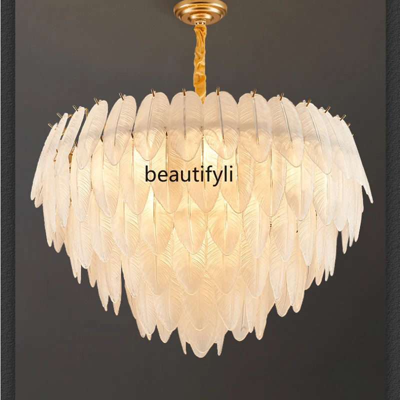 yj Light Luxury Crystal Chandelier Bedroom Feather Chandelier Post-Modern Simple Dining Room/Living Room Main Lamp