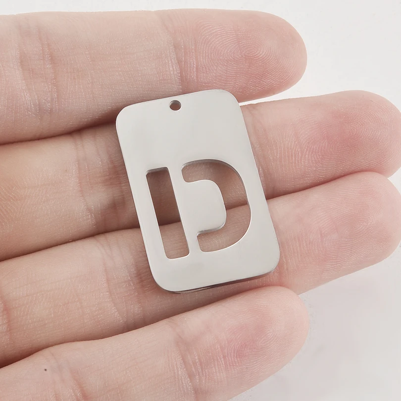 Fashion 3pcs/lot Stainless Steel 26 Capital Letters Rectangular Hollow Pendants Hangtags DIY Personality Charms for Necklaces