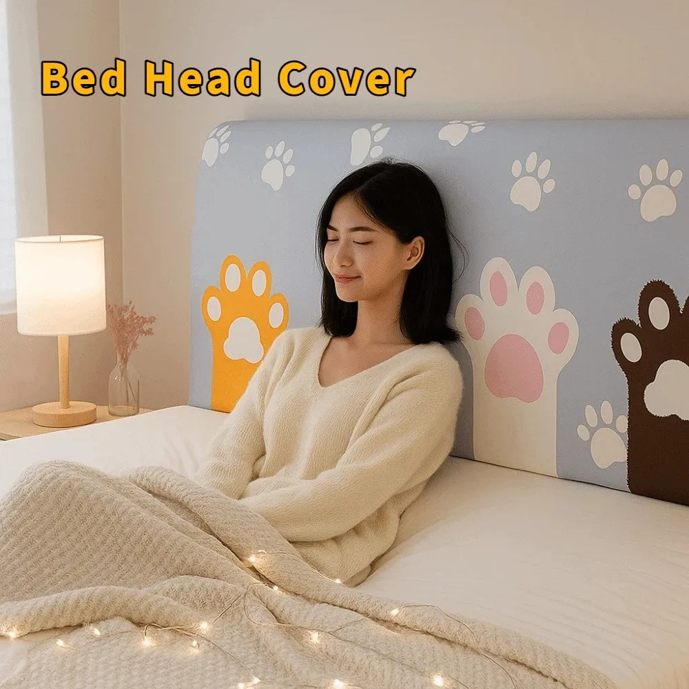 

Elastic Bed Head Cover Cartoon Cat Pattern Headboard Cover Skin-friendly Feel Dustproof Quilted Head Cover Bedroom