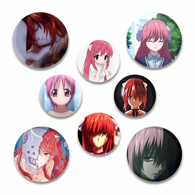 Alfileres redondos de Elfen Lied de Anime de 58/44/32mm, broche hecho a mano para ropa, decoración de mochila, insignia de dibujos animados, accesorios de joyería, regalos