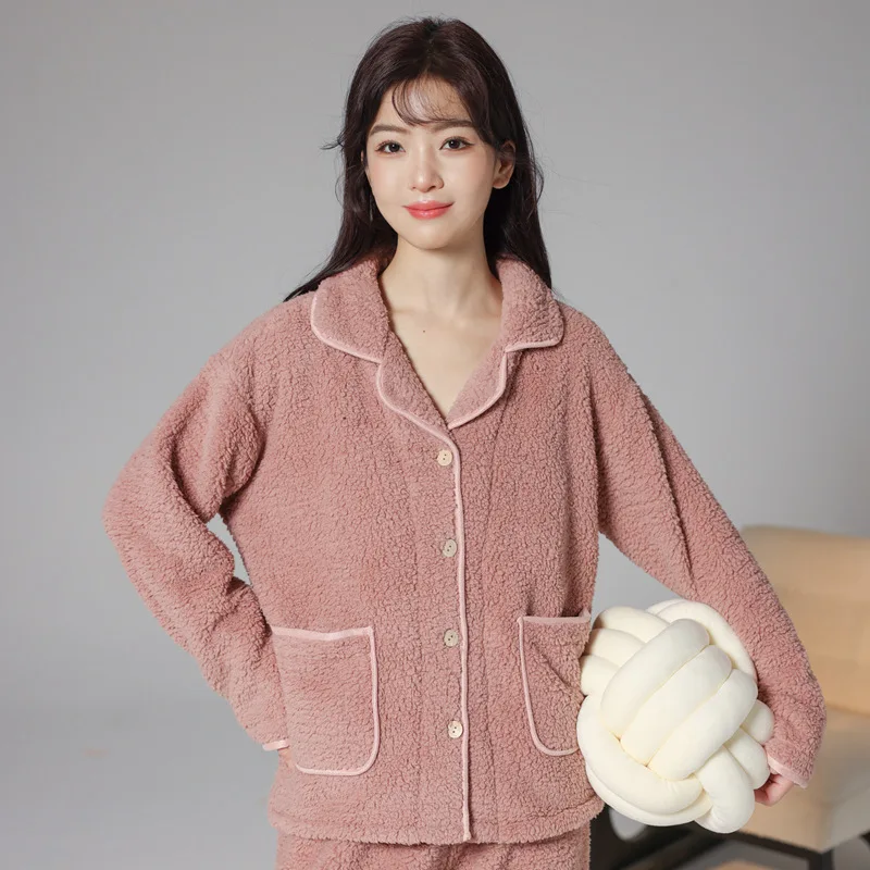 

Autumn and Winter Men and Women Warm Pajamas Suit Simple Leisure Double-sided Velvet Couple Outside The Home Clothing Ladies MS
