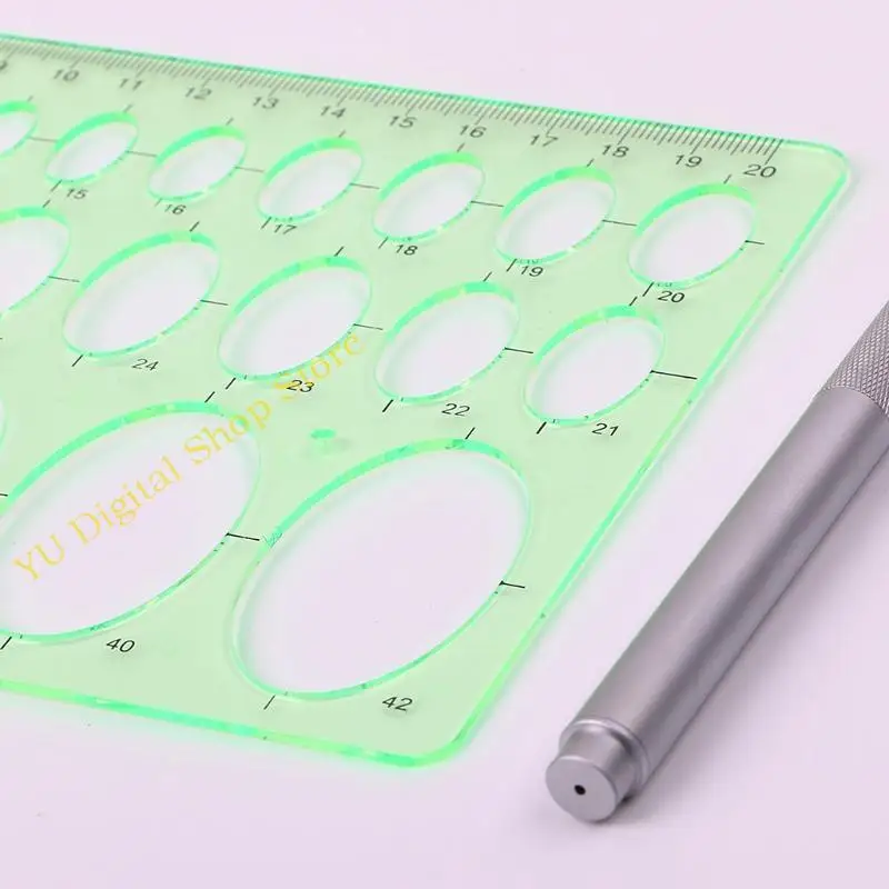 96ba Grüne Kunststoff Oval Geometrische Vorlage Lineal Schablone Messwerkzeuge Schüler heiß