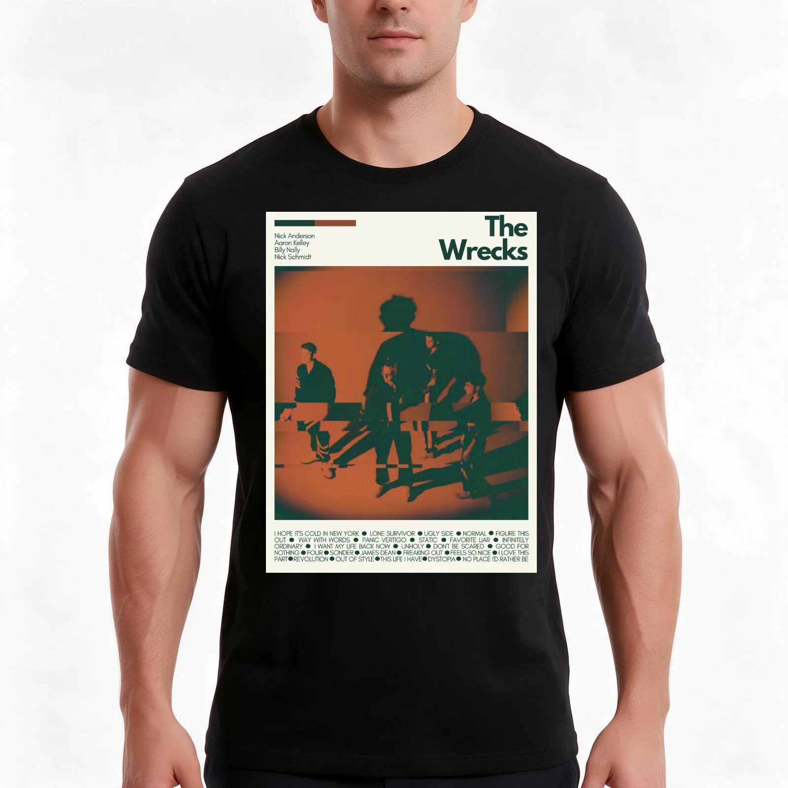 The Wrecks Mid Century Modern Poster Print T-Shirt, Summer Casual Cotton Tee, Oversized Streetwear Tops, Vintage Graphic Print
