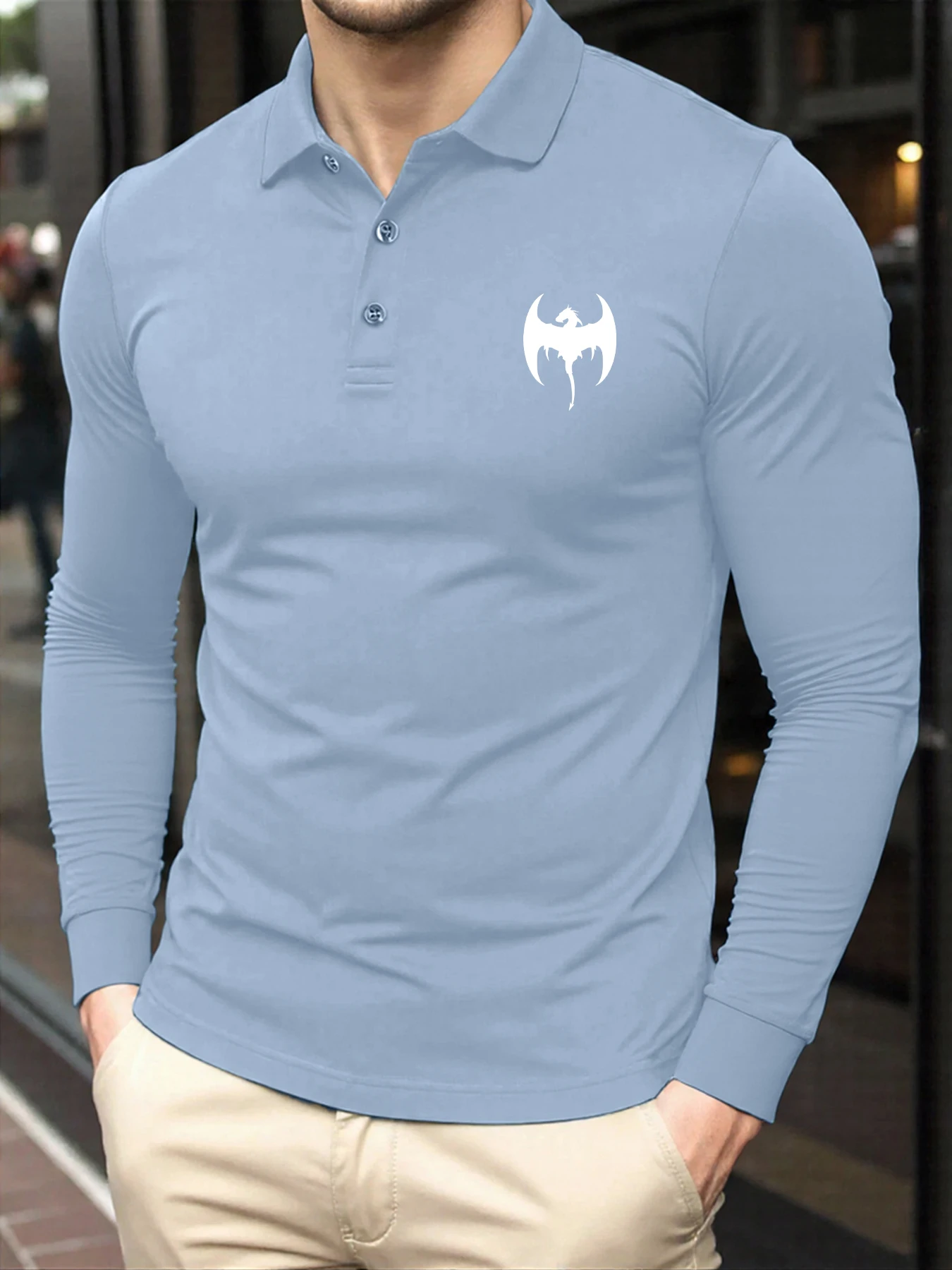 

Dragon Pattern Simple Printed Mens Polo Shirts Autumn Simple Tops Hot Sale Solid Clothing Comfy New Comfortable T-Shirts