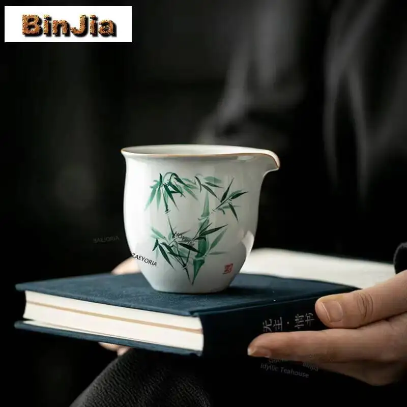 Underglaze Color Handmade Fair Cup Zen Hand-painted Green Bamboo Tea Infuser Aesthetic Cha Hai Justice Cup Teaware Equipment