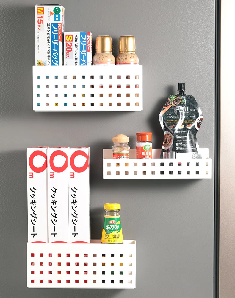 

Kitchen Magnetic Attraction Storage Rack Household Wall Hanging Basket Refrigerator Magnetic Shelf Living Room Summary Holder