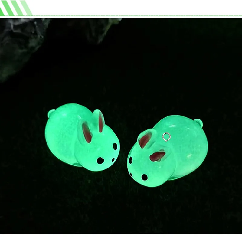 6pcs Glow-In-The-Dark Fat Rabbit Resin Charms Luminous Animal Pendnat For Earring Keychain Diy Crafts Cute Jewelry Making