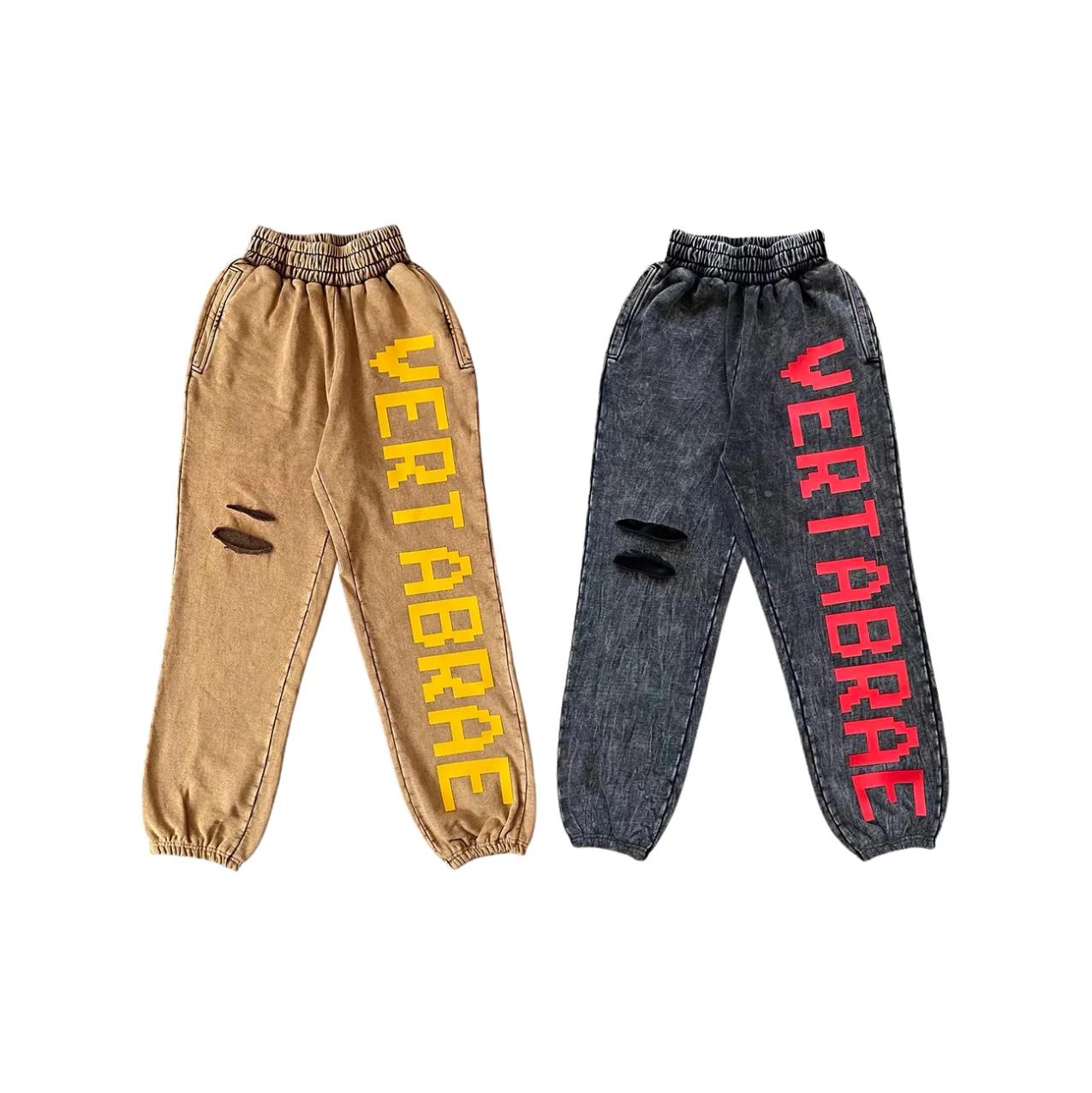 

Vertabrae American retro washed three-dimensional printed perforated sporty men's casual trousers