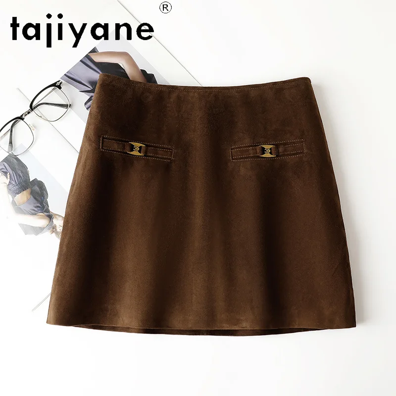 TAJIYANE Genuine Leather Skirt goat suede Bodycon A-Line Mini Skirt Slim Fit Women's Skirts brown skirts 2026 woman streetwear