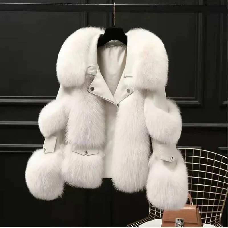 

2025 Luxe Faux Fox Fur Coat Women - Winter Young Lady Noble Style Realistic Fur Collar Trench Coat
