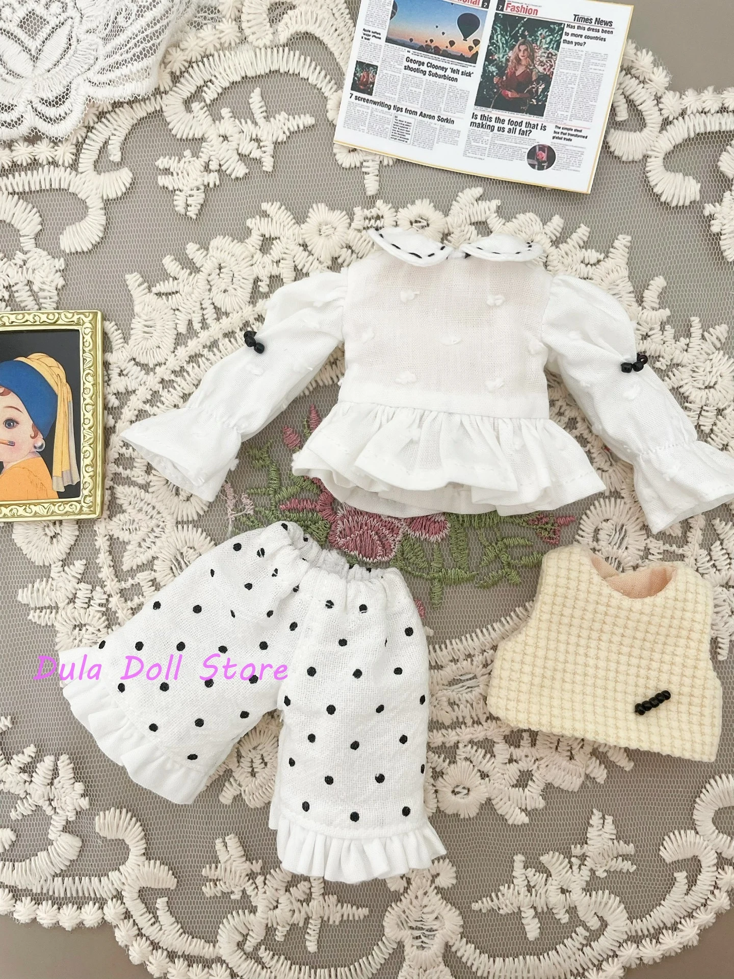 デュラ人形の服ブライスワッフルベージュベスト白シャツショーツベビースーツ ob24 ob22 Diandian アゾン JerryB 1/6 Bjd 人形