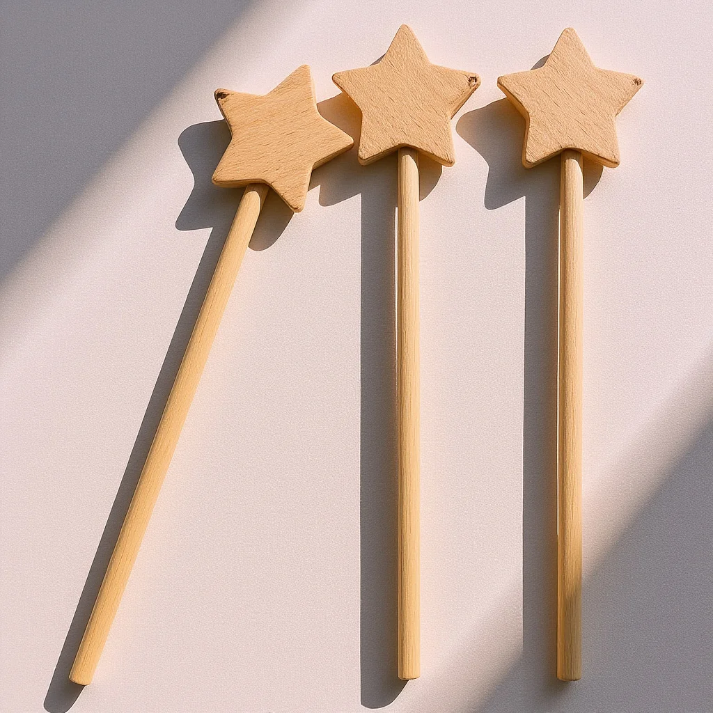 

3pcs Unfinished Fairy Wand Diy Kids Star Wooden Stick Craft Blank Angel Props For Girls Party Cosplay Decoration