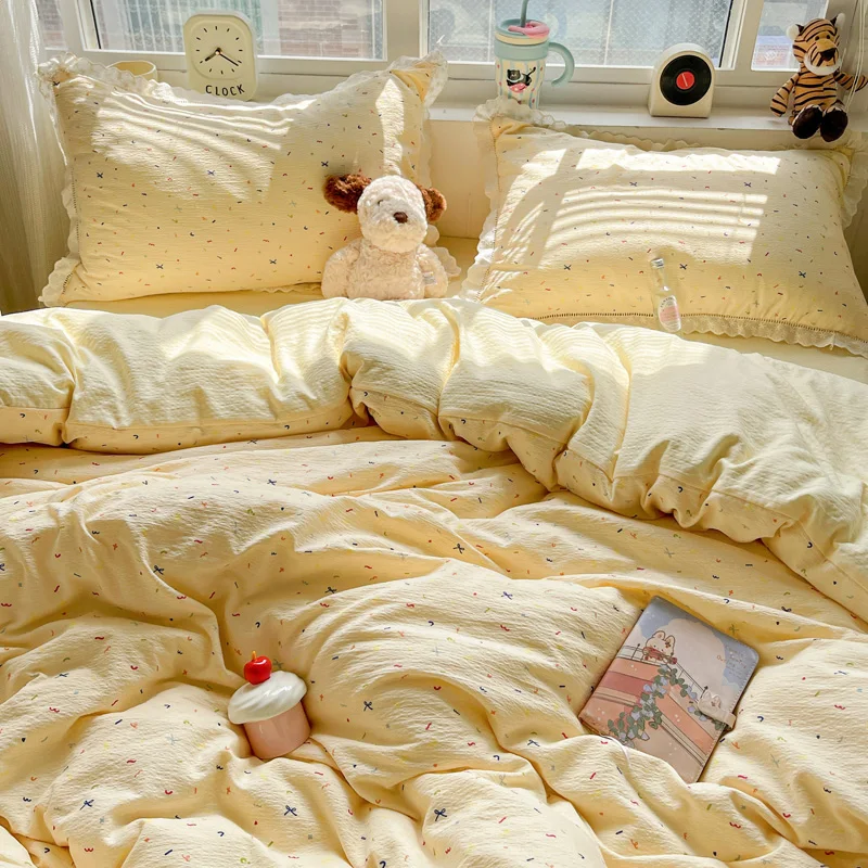 

Cute INS Princess Bedding Set 2025 New Soft Cotton Lace Bed Flat Sheet Twin Queen Size Duvet Set Pillowcase Bed Linens Set Girls