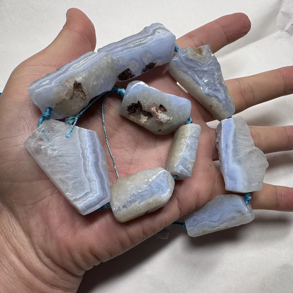 Wholesale Blue Lace Agate Beads  Genuine Faceted Nugget Chalcedony Loose Gemstone Beads for Jewelry Making1 String of 15