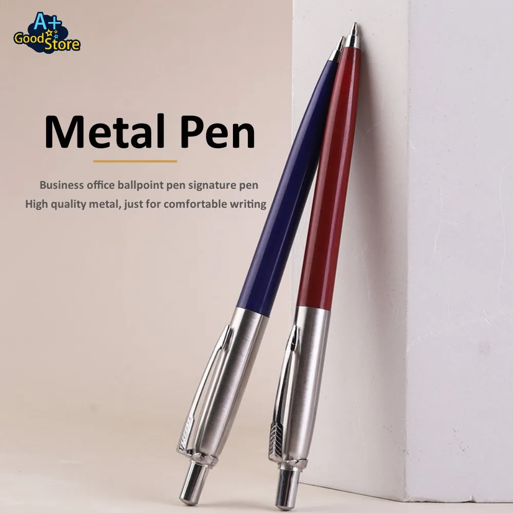 

Metal Ballpoint Pen Business Signature Pen Metal Housing 1.0mm Press Style Pens School Office Ball Pen Gift Blue and Black Ink