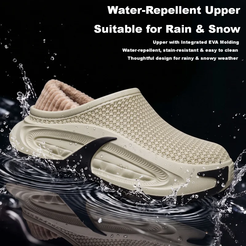 Cloud-Like Winter Platform Slippers Removable Plush Lining EVA Waterproof Non-Slip Sole Indoor Outdoor Clogs for Comfort