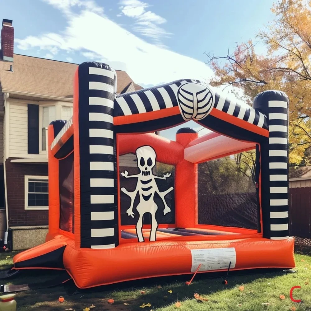 منزل ترتد قابل للنفخ مخصص على طراز الهالوين قلعة نطاطة قابلة للنفخ مع منفاخ مسرح تجاري PVC لألعاب الأطفال