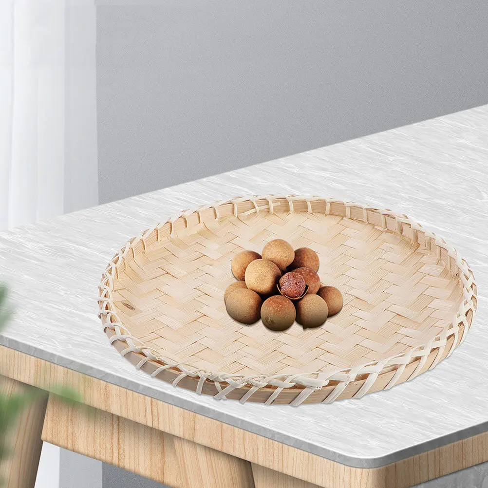 

3Pcs Bamboo Basket Flat Round Woven Tray Multipurpose Food Storage Desktop Organizer Practical Bamboo Woven Basket