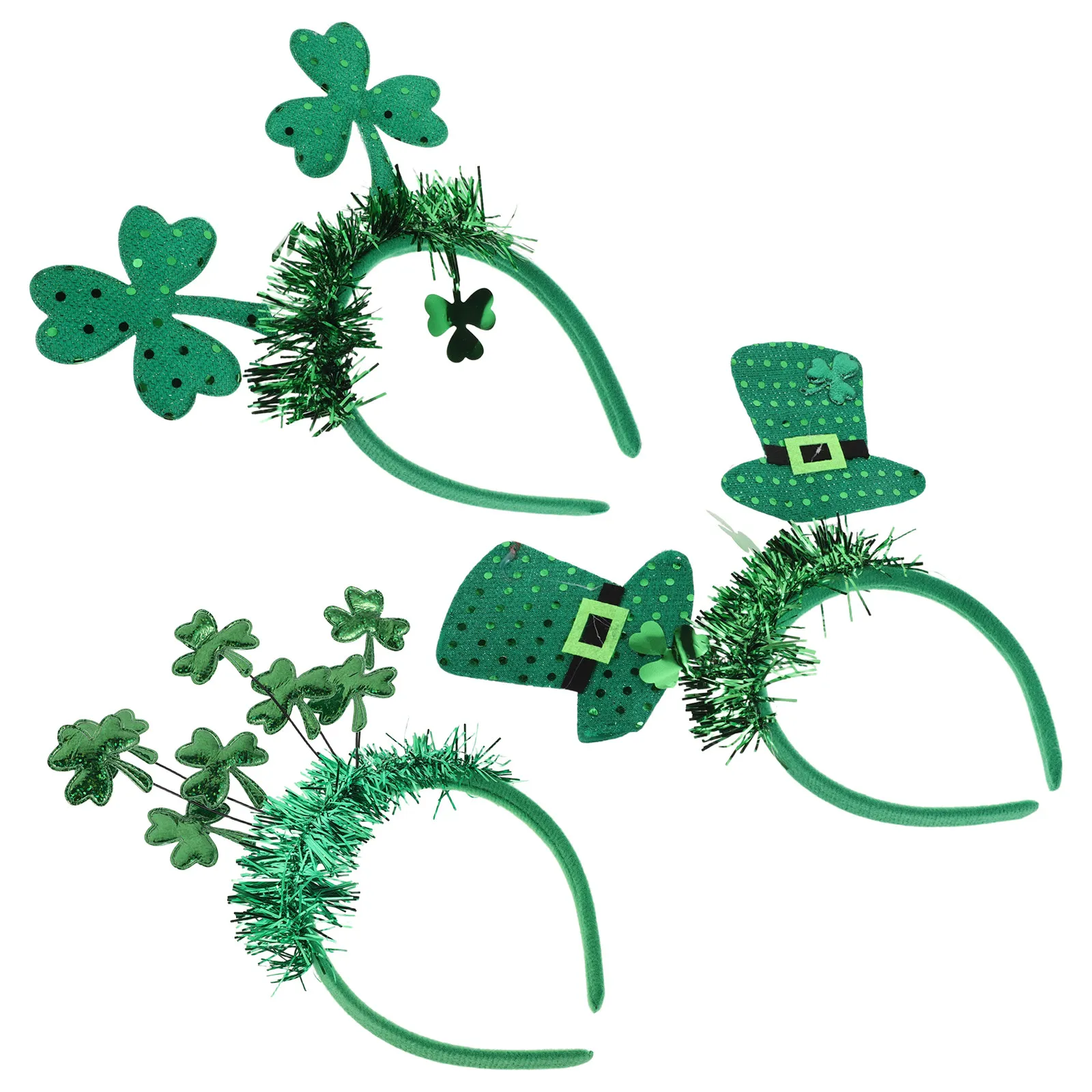 3Pcs St Patrick's Day Shamrock Tinsel Headbands Green Festive Party Accessories for Women Comfortable Stretchy Irish Theme