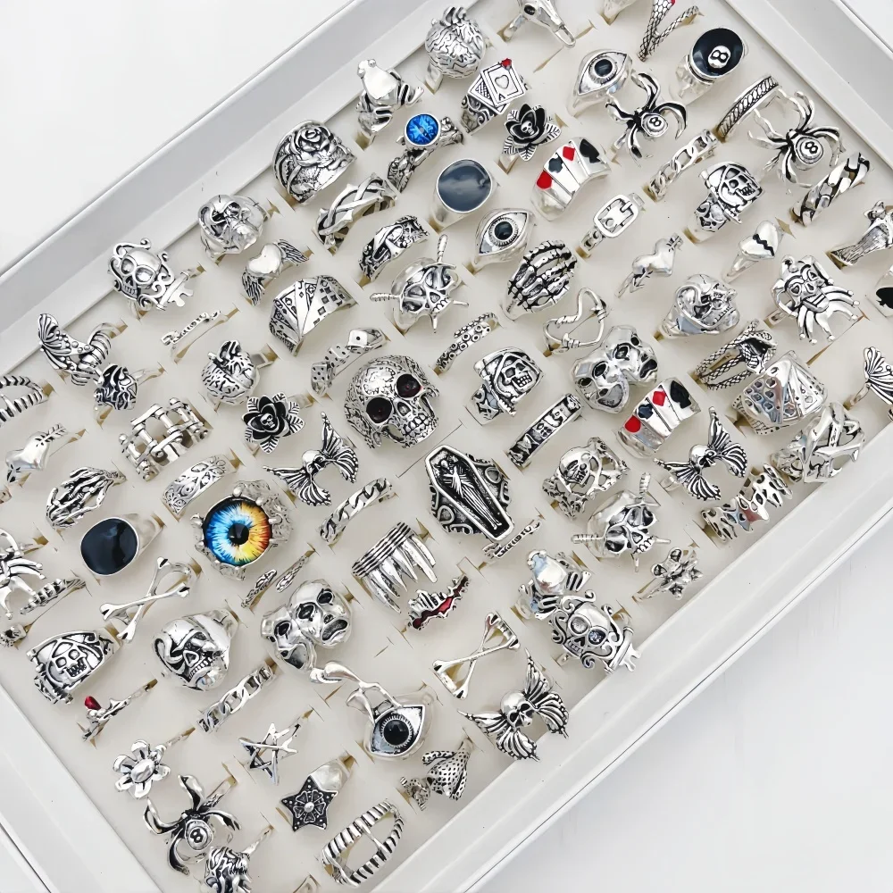 24 قطعة/الوحدة موضة خمر تصميم جديد الشرير القلب الجمجمة العين خواتم الاصبع مجموعة للنساء الرجال مزيج نمط الهيب هوب مجوهرات هدايا الحفلات