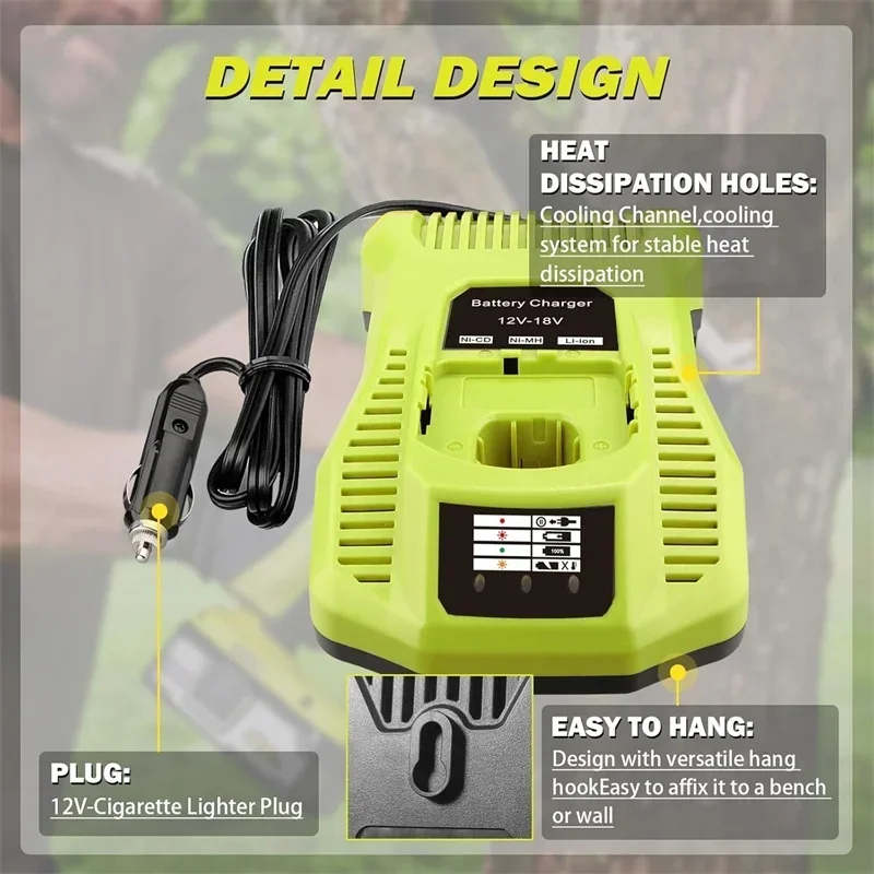 

Battery Charger Mini Car Charger For Ryobi 18V Li-ion/NiCad/NiMh Battery with Cigarette Lighter Plug Rapid Charger Replacement