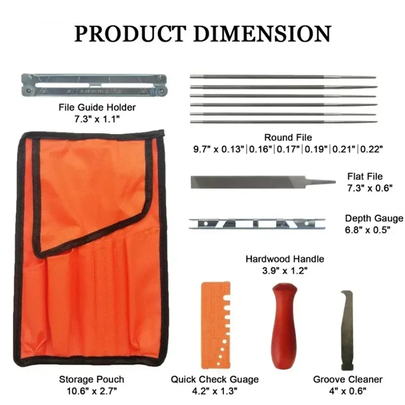 

AB66-Round/Flat File Guide Bar File Sharpener 13Pcs Set Professional Chainsaw Chain Sharpening Kit Tool Hardwood Handle
