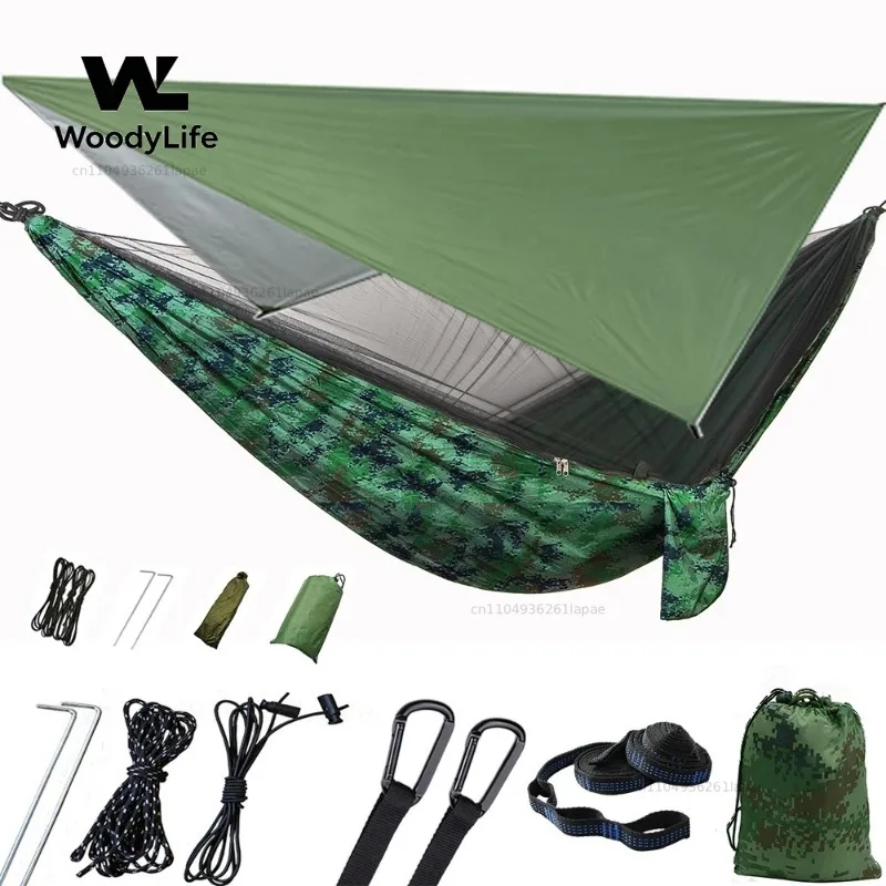 Outdoor Camping Quick Open Mosquito net hammock Garden Travel Portable Hanging Hammock With Waterproof Canopy Tent Awning