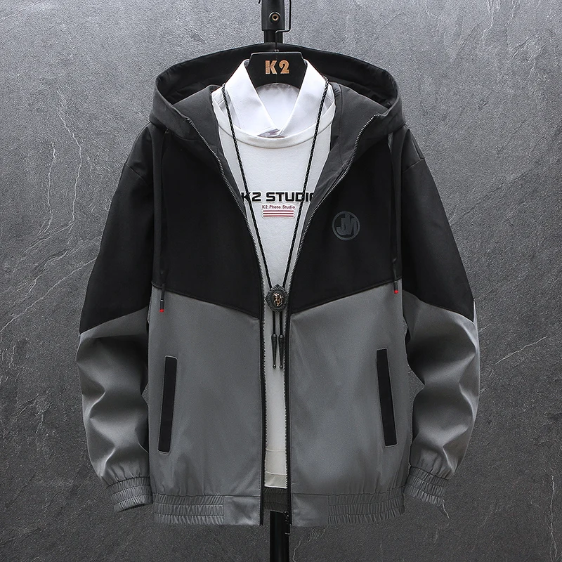 

Куртка мужская демисезонная с капюшоном, тонкая короткая ветровка в стиле пэчворк, Повседневная Уличная одежда, 2024