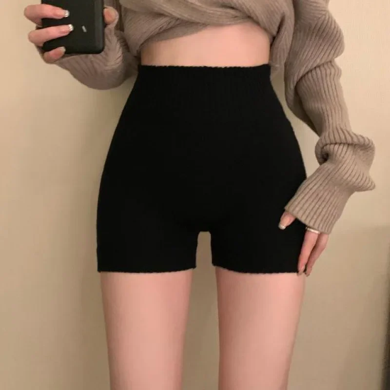 2024 New High Waist Shorts Women's Spring Winter Knit Warm Belly Seamless Bottom Tight Soft High Stretch Safety Pants Shorts Y2k
