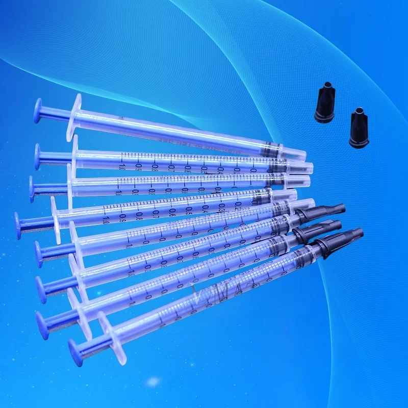 

Бесплатная доставка, высокая рекомендация, 10 комплектов, дозирующие пластиковые шприцы 1 куб.см, 1 мл, с черной крышкой/запильником для шприца