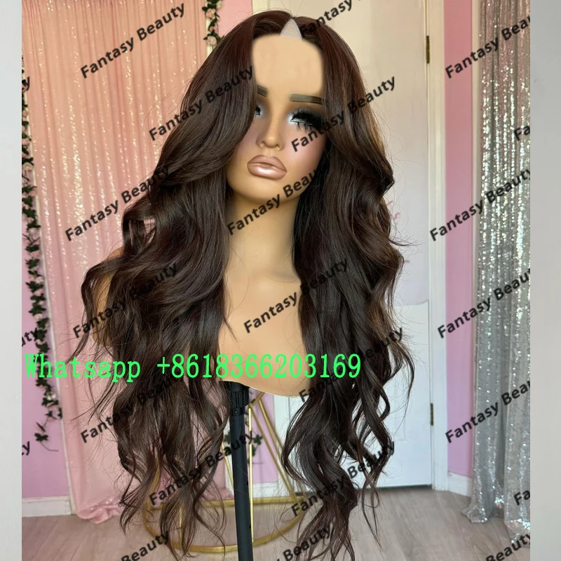 

Top Quality Pure Color Darkest Brown #2 Long Loose Wavy V Part Human Hair Wigs for Black Women Natural Remy Easy Install U Part