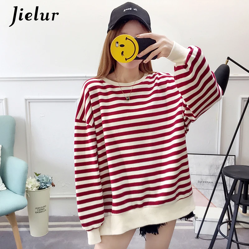 

Autumn Striped Thin Sweatshirt Women Korean Loose Cute Hoody Patchwork Casual Hoodies Moletom Feminino M-XL