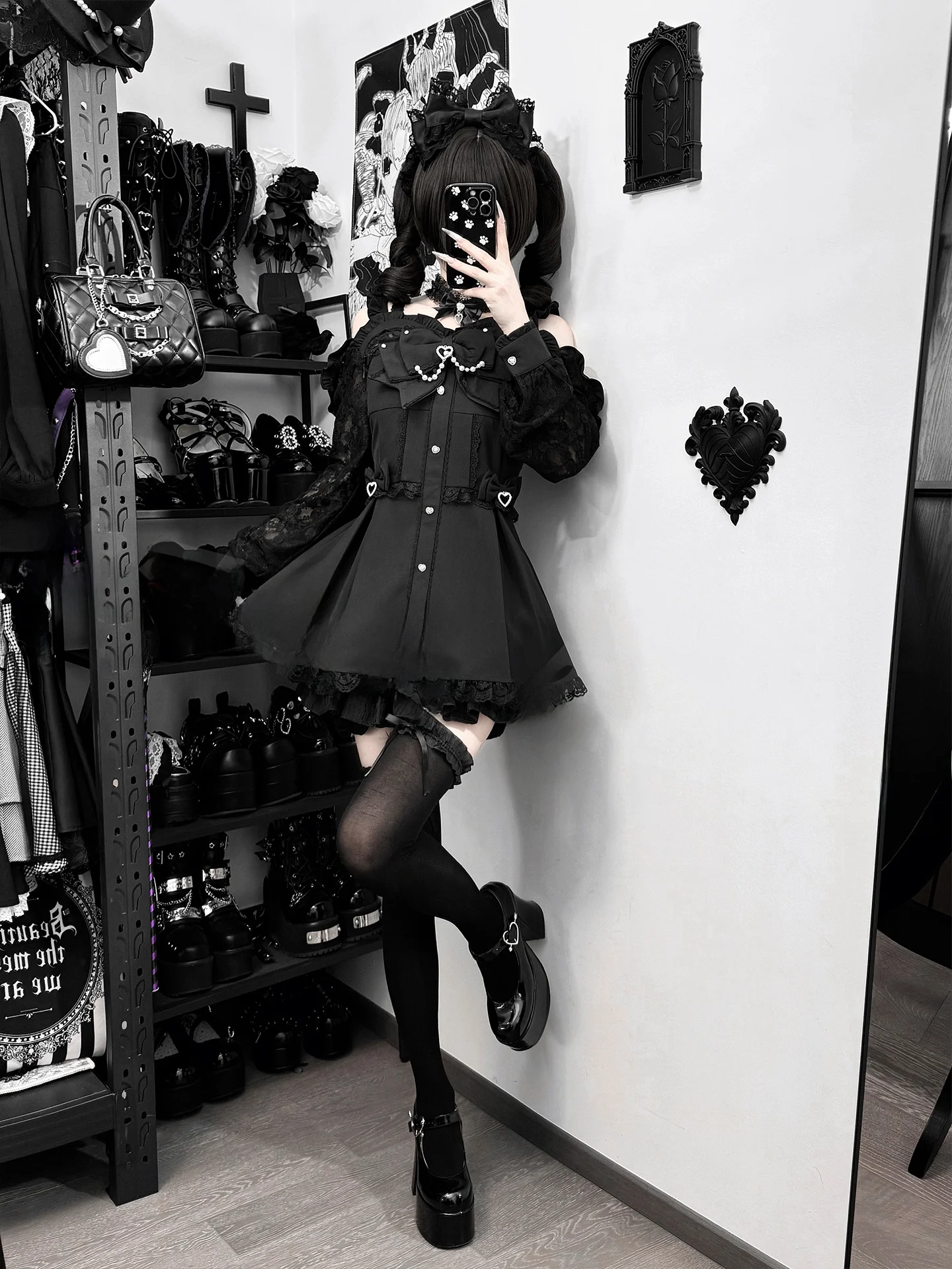 

k Sle Lace Long Sve oulder Bared Dr Two Piece Set High Waist Polyester Fiber Midi Skirt for Women in Winter