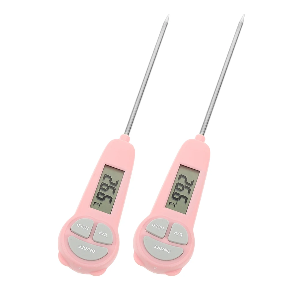 

2 Pcs Thermometer Digital Meat for Grilling Electronic Cooking Baking Pink Liquids Hot Food Temperature Probe Baby