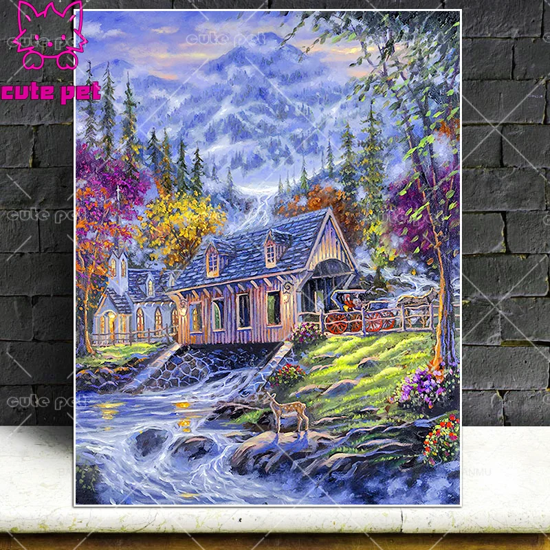 5D embroidery Natural scenery small bridge flowing water full diamond painting CrossStitch round square mosaic rhinestones Decor