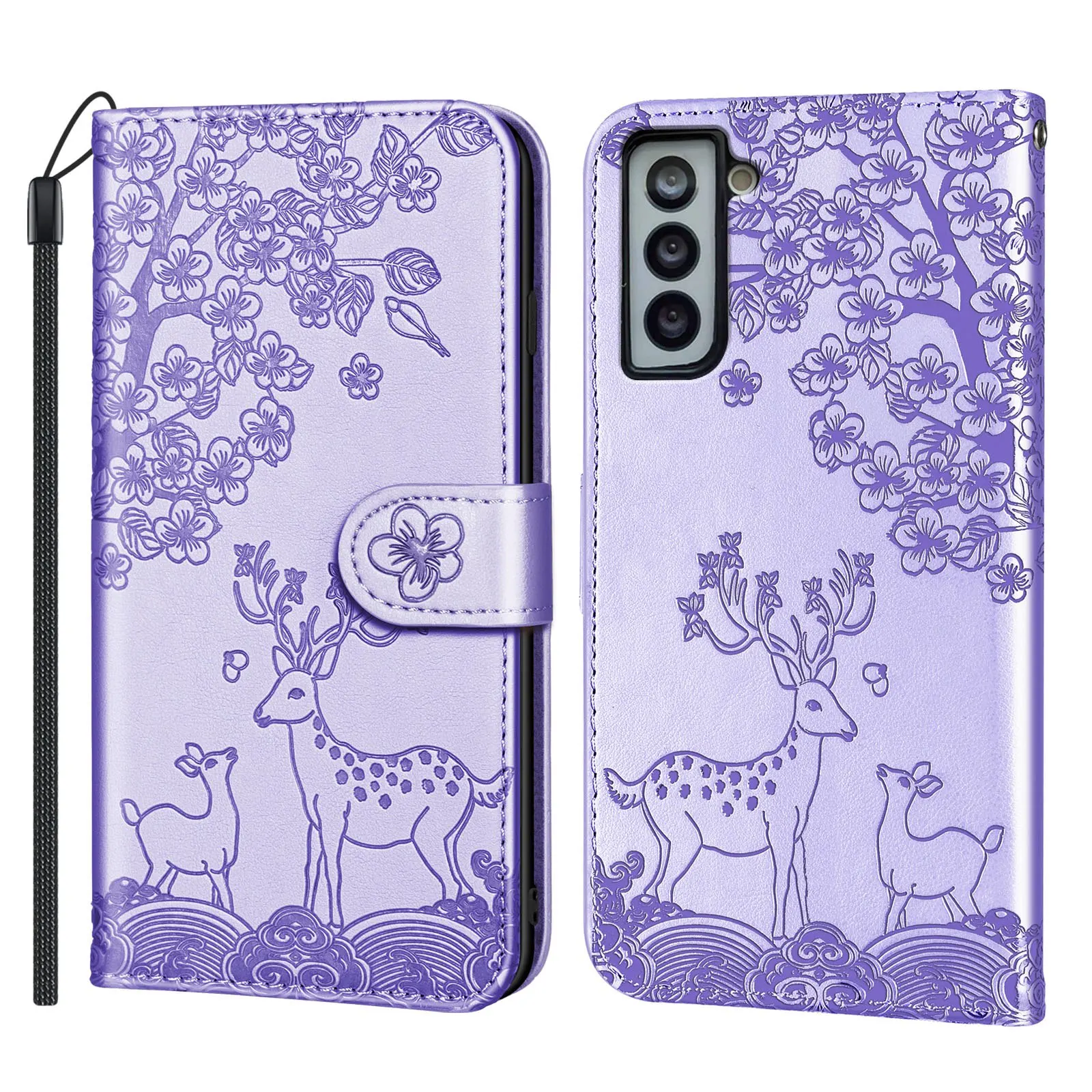 For Samsung Galaxy S21 / S21 FE / S21 Plus / S21 Ultra Phone Case Cartoon Sika Deer Style Soft Shell Flip Leather Case