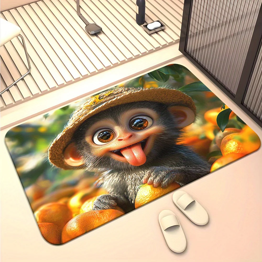 Cute Monkey Print Entrance Mat, Non-Slip Washable Floor Rug, Versatile Home Decor Carpet