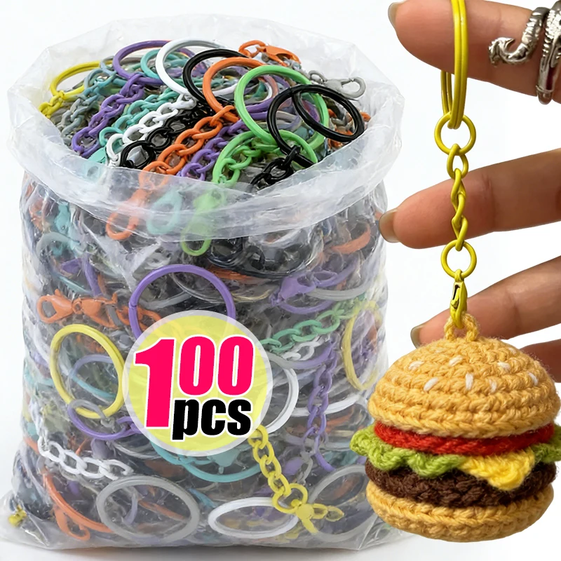 25mm Colorful Keyrings with Chains Lobster Clasps for Hand DIY Jewelry Making Keychain Connector Hooks Bags Holder Supplies