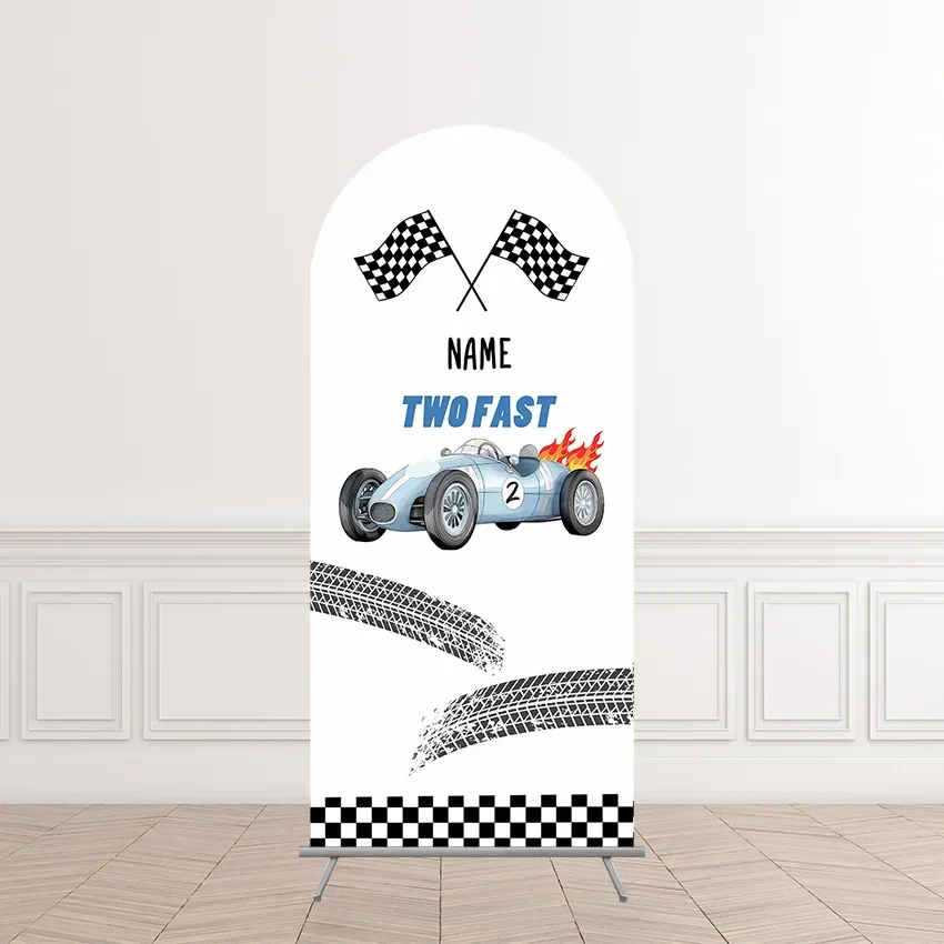 Mehofond Custom 2-Sided Two Fast Racing Car Kids Birthday Party Baby Shower Cover Chiara Arch Background Decor Backdrop Photo