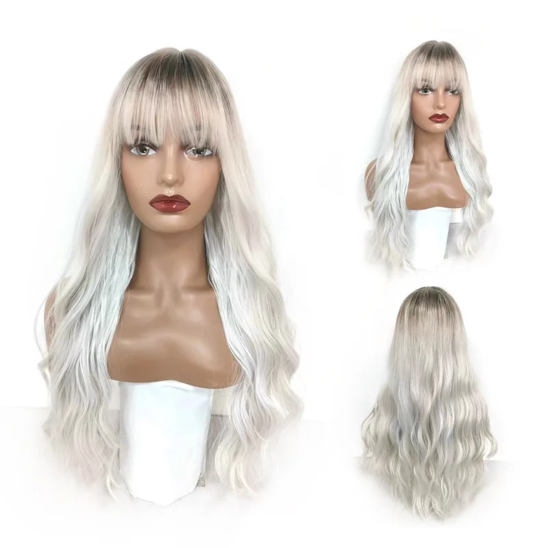 

Wig female long hair natural gradual change color long curly mesh grandma gray micro curl lolita full headgear
