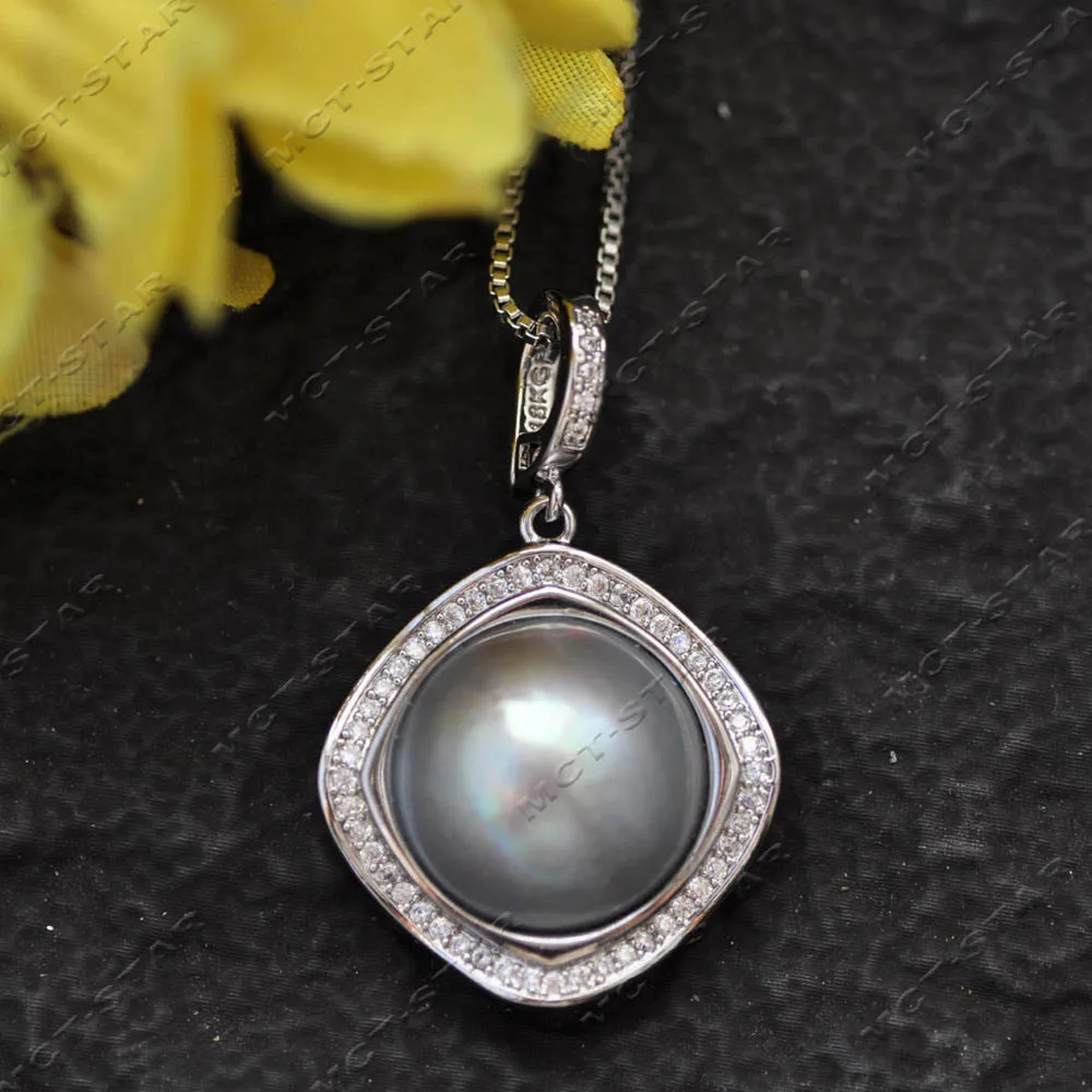 

Кулон Z14414 с натуральным серым жемчугом Мабе из Южных морей, 23 мм, квадратный, с фианитами