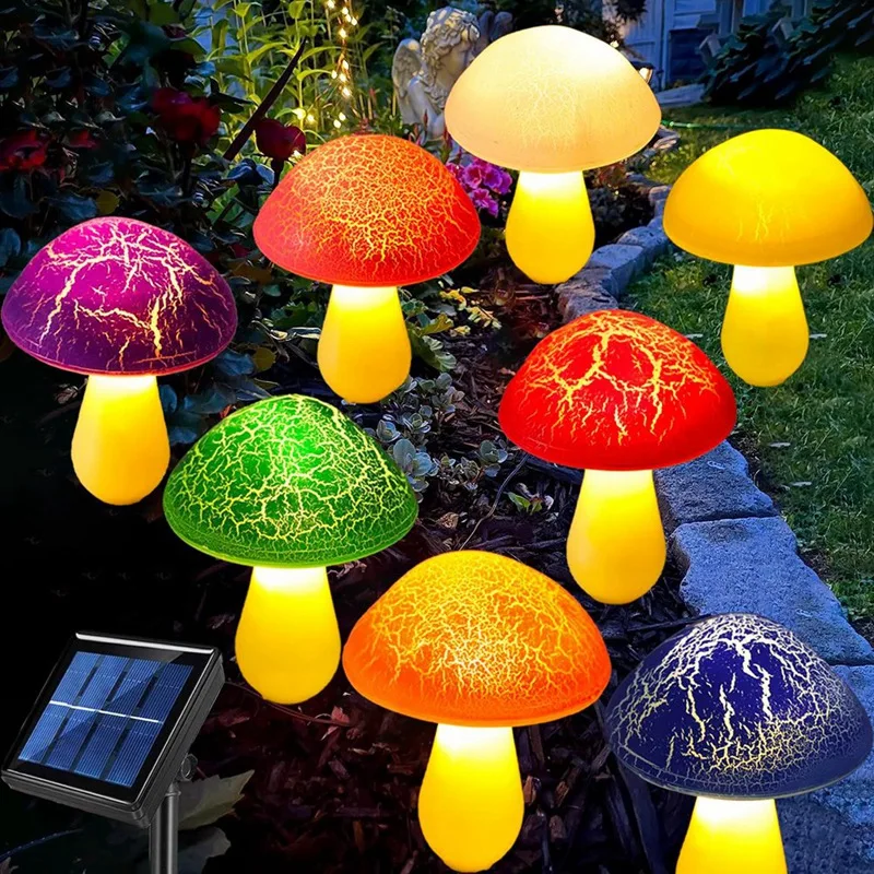 F-3C 8 パックひびの入ったキノコライト庭の装飾用、ソーラーキノコライト屋外装飾、庭用の気まぐれな庭アート