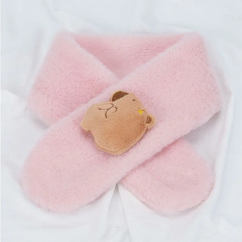 Winter Warm Solid Color Cross Scarf Faux Rabbit Fur Plush Thicken Neck Scarf Neckerchief Wrap Kid