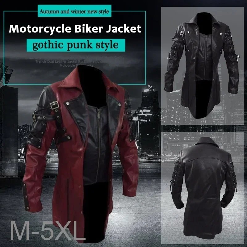 Medieval Retro Men's Autumn And Winter Gothic Street Motorcycle PU Leather Jacket Punk Slim Stitching Jacket