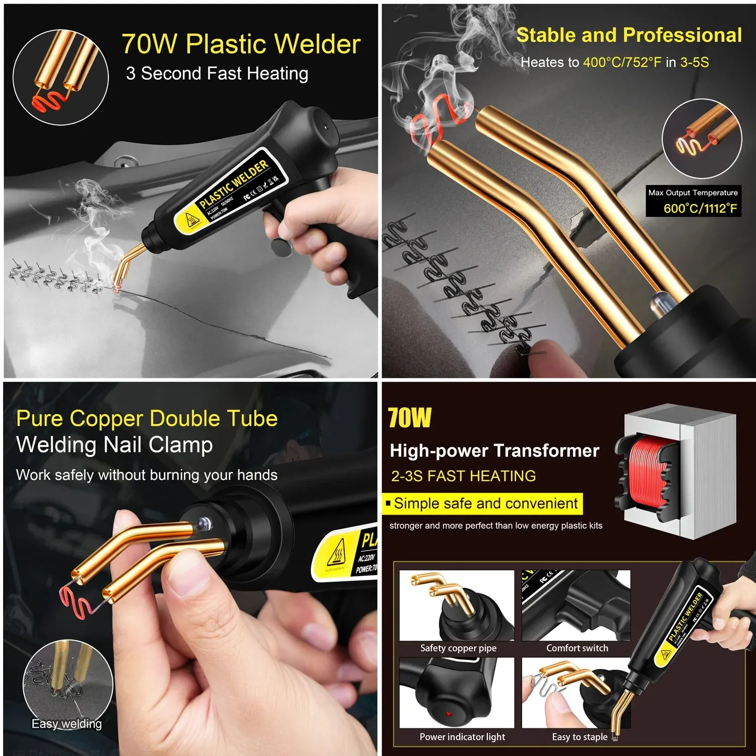 Plastic Welder Kit for Bumper Repair Hot Stapler Welding Gun Plastic Welding Repair Kit with 4 Types Staples Plastic Repair DIY