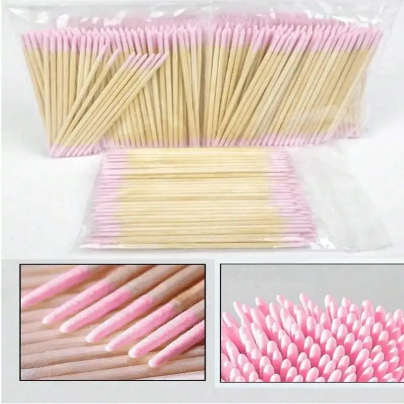 100/200/300/500 pièces ongles Double tête bois écouvillon bâtons de nettoyage violet double pointe coton tête nettoyage écouvillon dissolvant de vernis à ongles