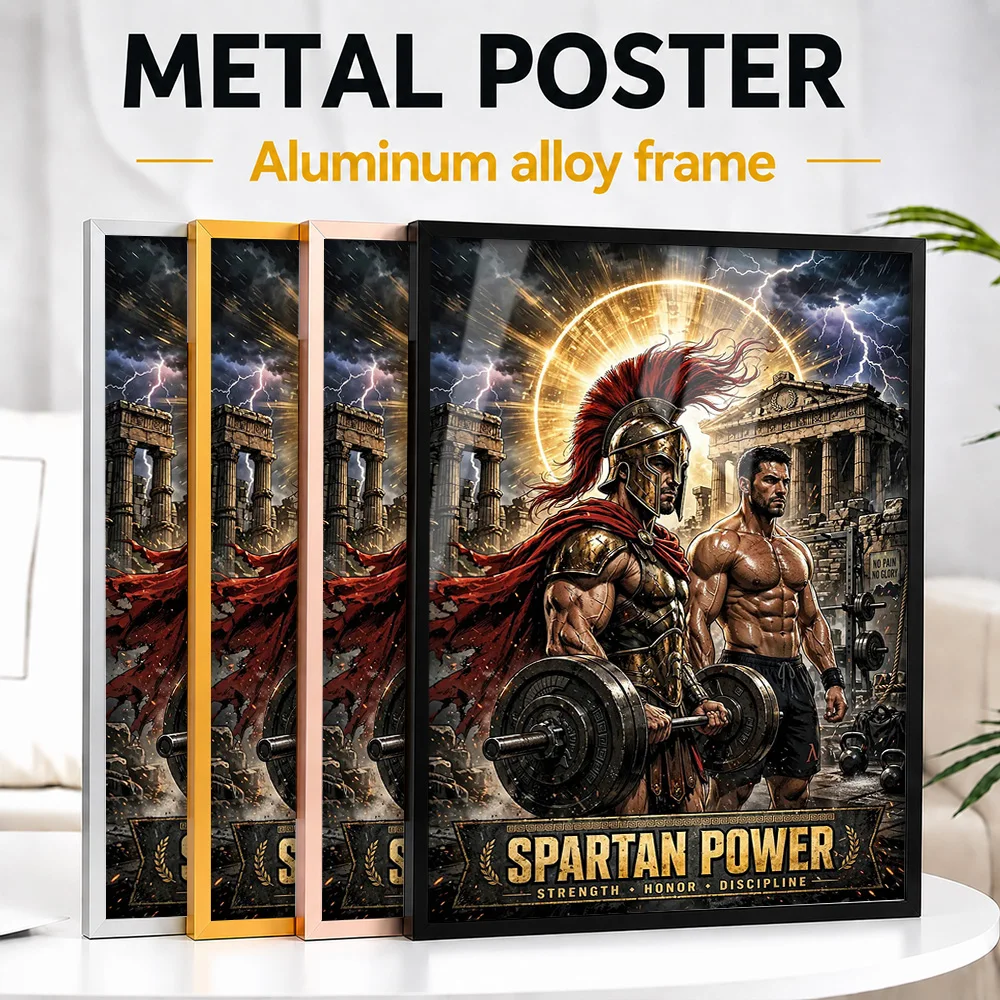 Spartan Power Gym Motivation Metal Poster With Aluminum Alloy Frame Personalized Photo High Contrast Style Wall Art For Bedroom