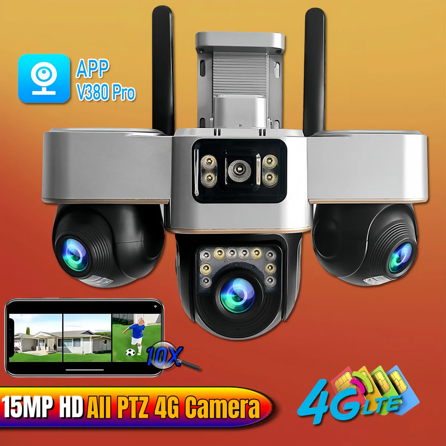 

3 PTZ 4G Camera in 1 Outdoor Wireless IP CCTV Cameras Waterproof Smart Home Security Protection Motion Detection Surveillance